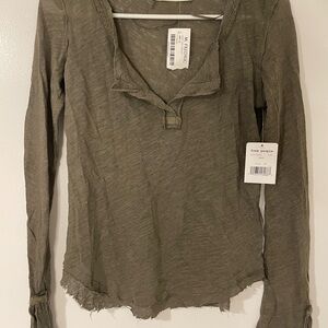 Free People Olive Raw-Edge Long Sleeve Henley